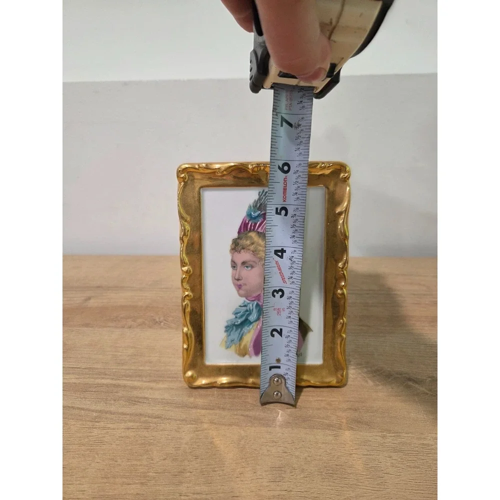Vintage F M Limoges France Porcelain Hand Painted Picture Portrait Gilded 6''